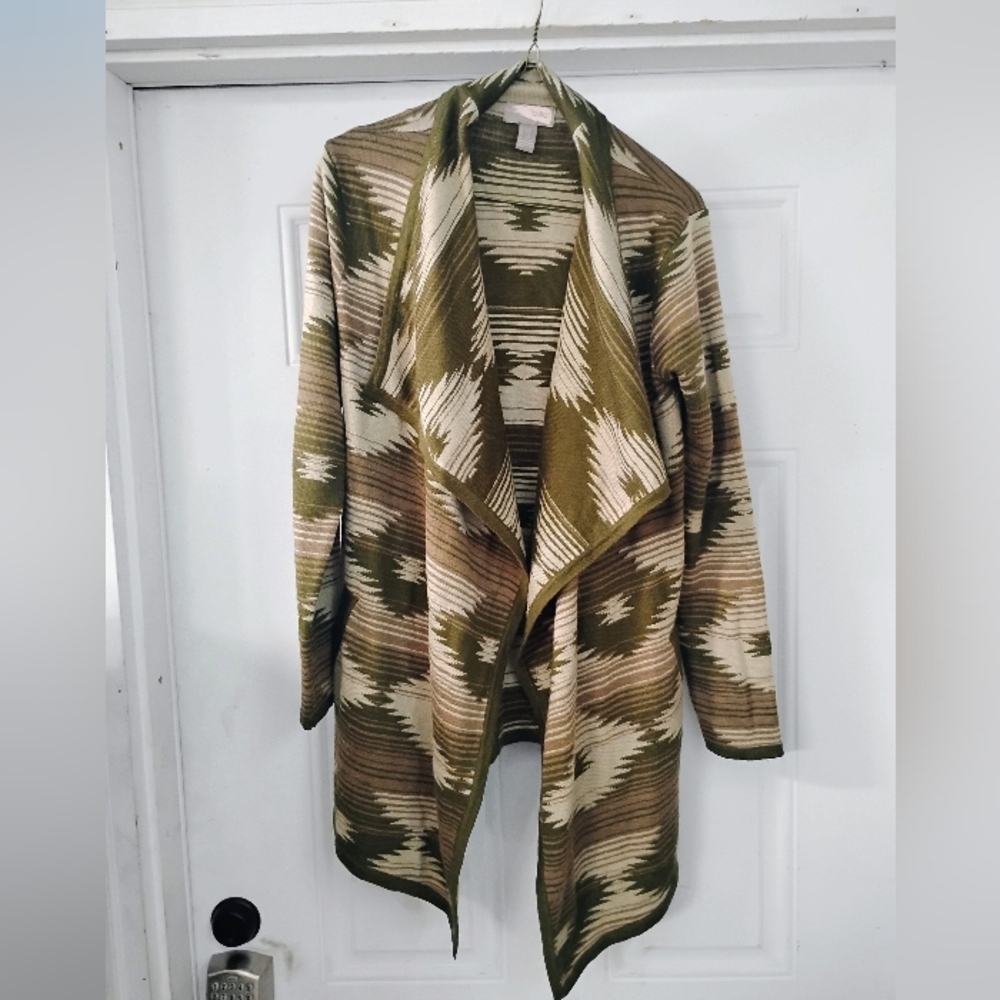 Love 21 Olive and Cream Cardigan Navajo Pattern Women's S/M Cozy Acrylic
